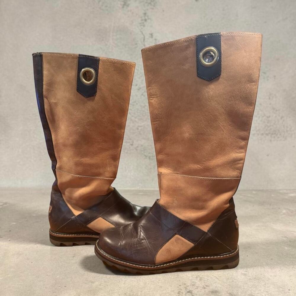 Sorel Women’s Size 7 Tall Leather Boots Brown Colorblock Riding Boots